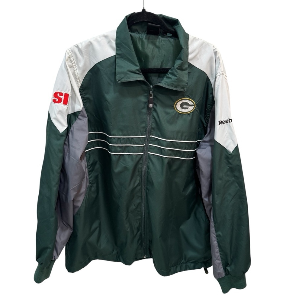 Green Bay Packers Sports illustrated Reebok Full Zip Windbreaker Jacket Size L